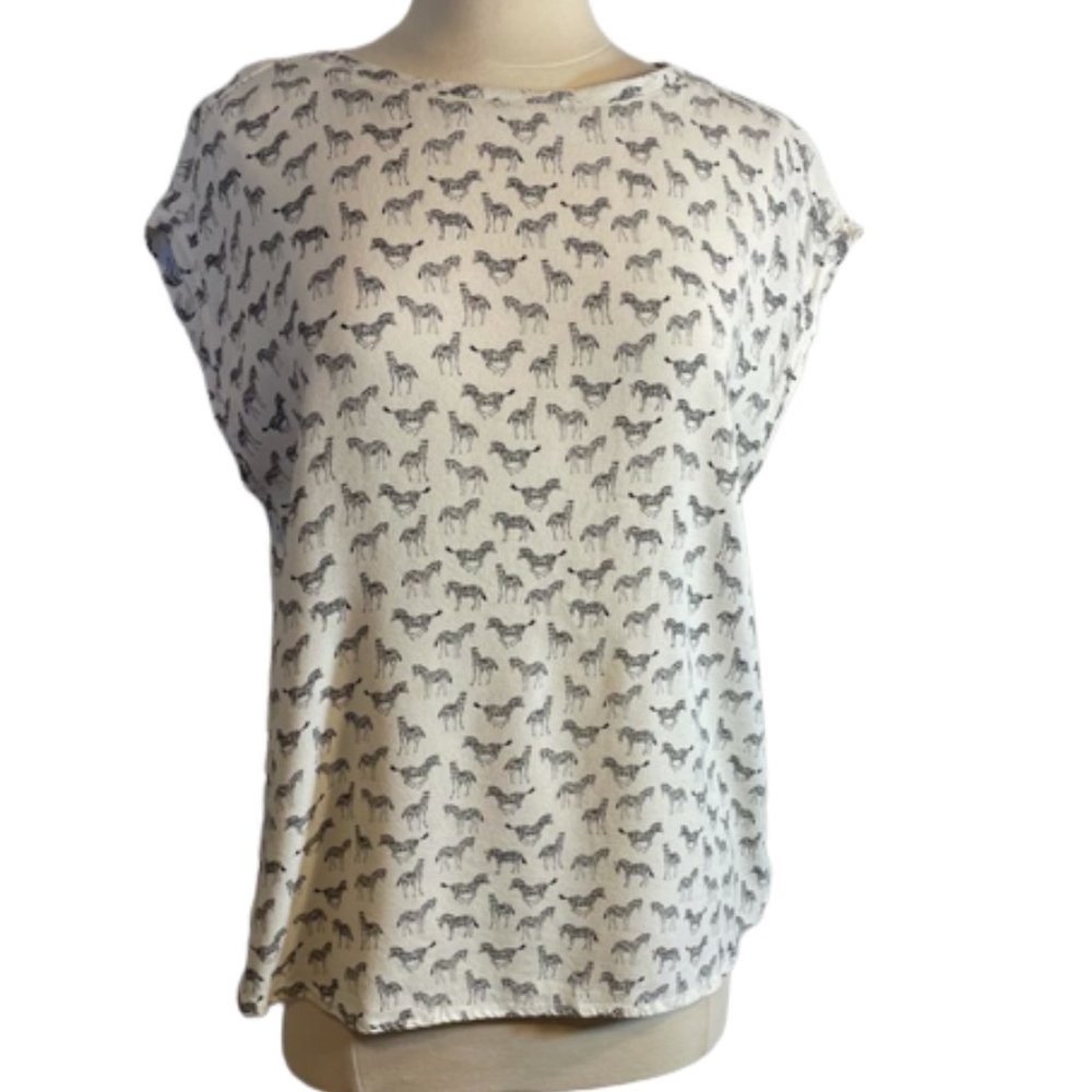 H&M Cream Top with Black Zebra Print